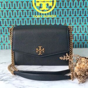 Tory Burch Black Kira Shoulder Crossbody Leather Bag Gold Chain Strap